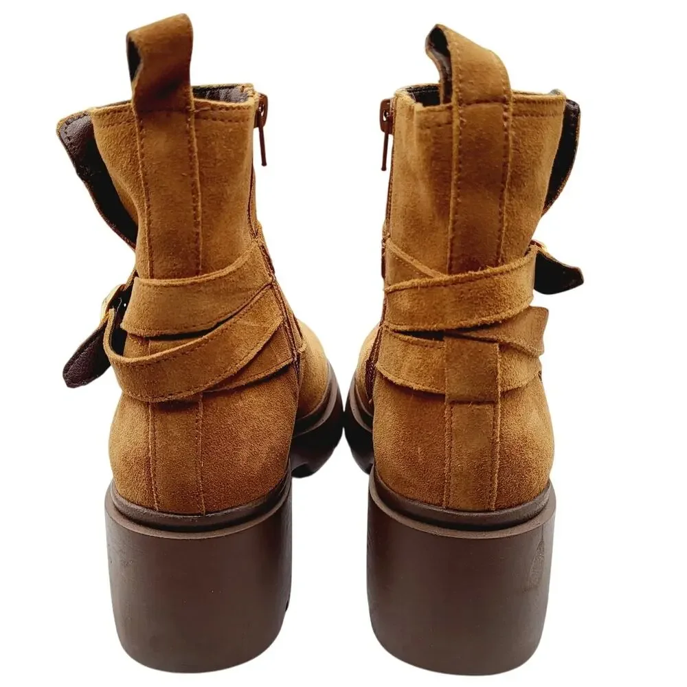 NEW Steve Madden Women's Size 7.5M Caramel Suede Colletta Zip Up Ankle Bootie